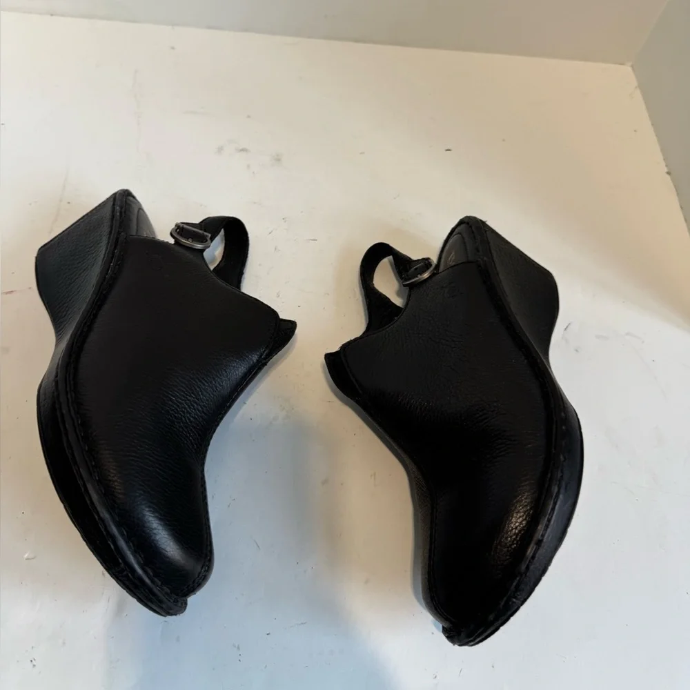Born Black Leather Wedge Clogs | Comfort Slip-On Shoes. Size 9 - Picture 11 of 15